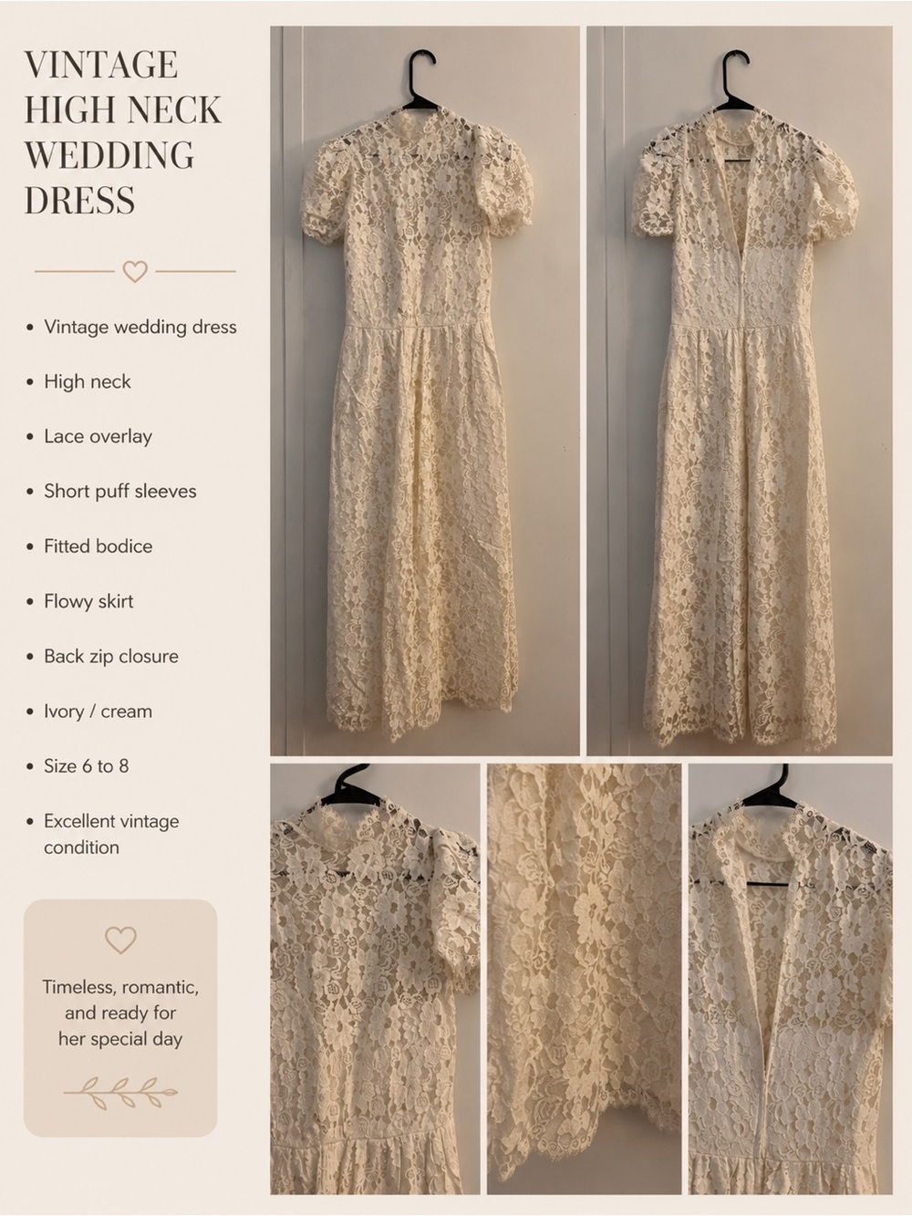 Ivory Lace High Neck Vintage Wedding Dress